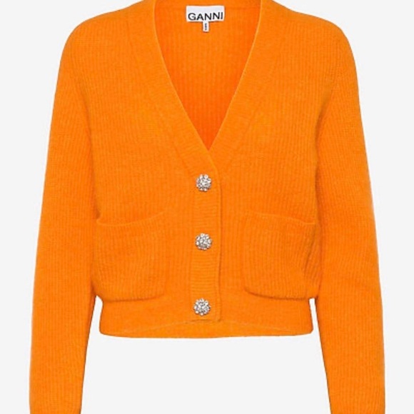 Ganni Women's Orange Soft Wool Knit Cardigan